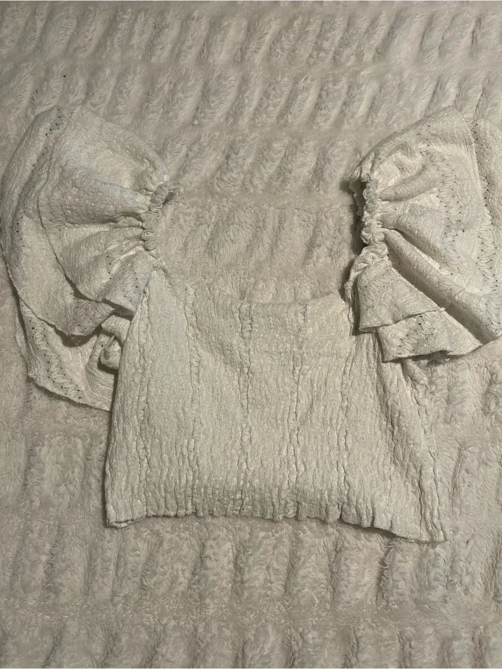Zara Cream Smocked Square-Neck Top with Puff Sleeves